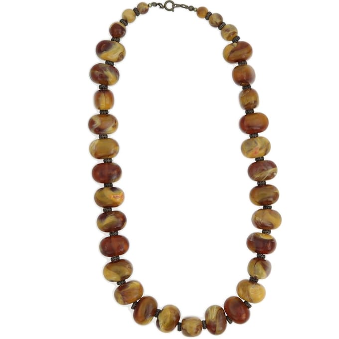 Behave - Bronze ketting met bruine textuurstenen - Nikkelvrij - 45 cm