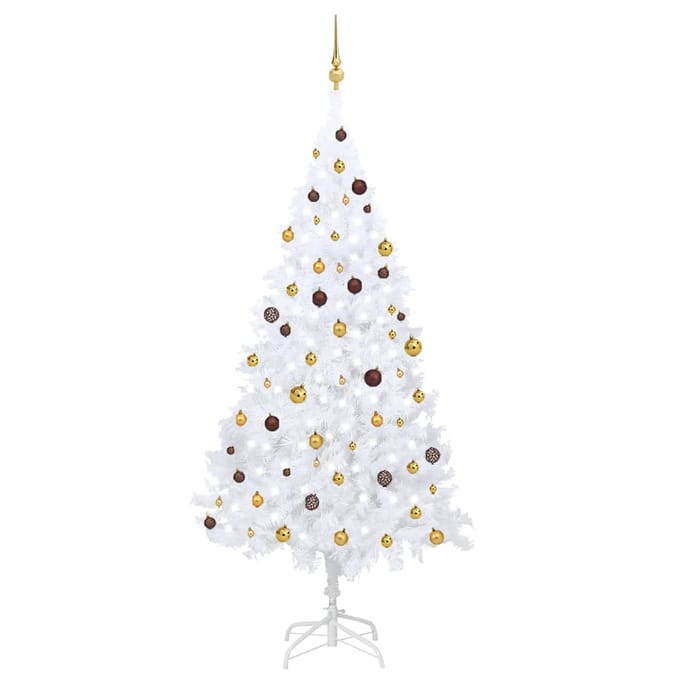 vidaXL - Kunstkerstboom - met - verlichting - en - kerstballen - 240 - cm - wit