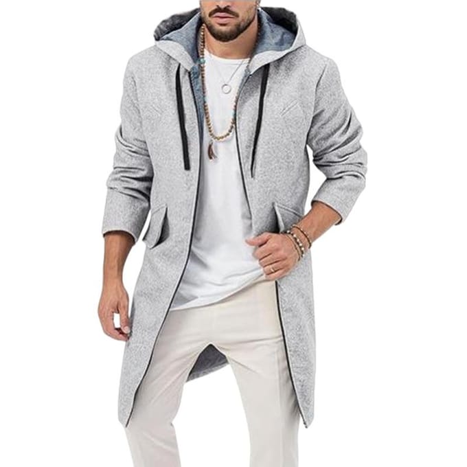 Wollen Herenjas Multi-Pocket Jas met Capuchon Ritsvest M kaki