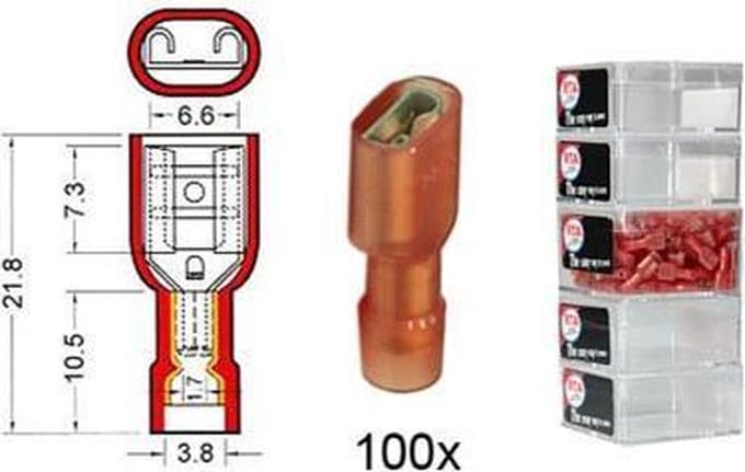 Kabelschoen schuif vrouwelijk NYLON  6.3 mm rood 50 stuks