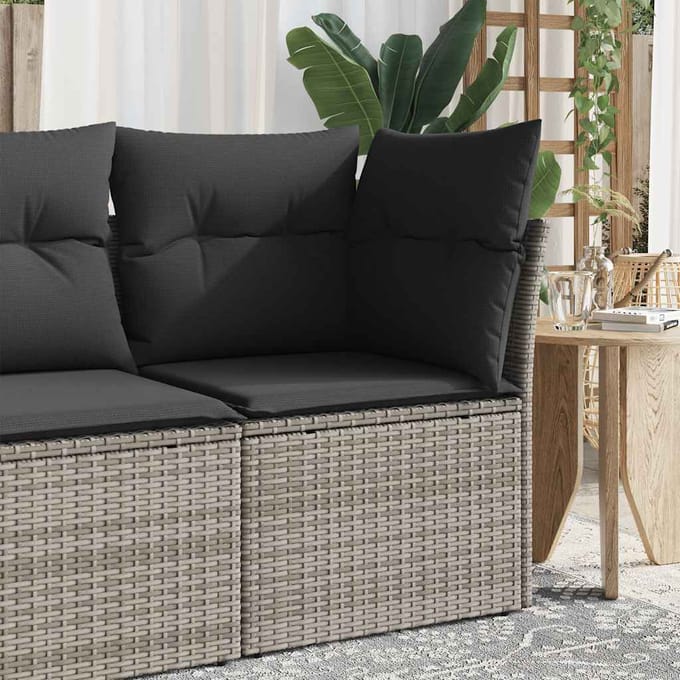 vidaXL - Tuinhoekbank - met - kussens - poly - rattan - grijs