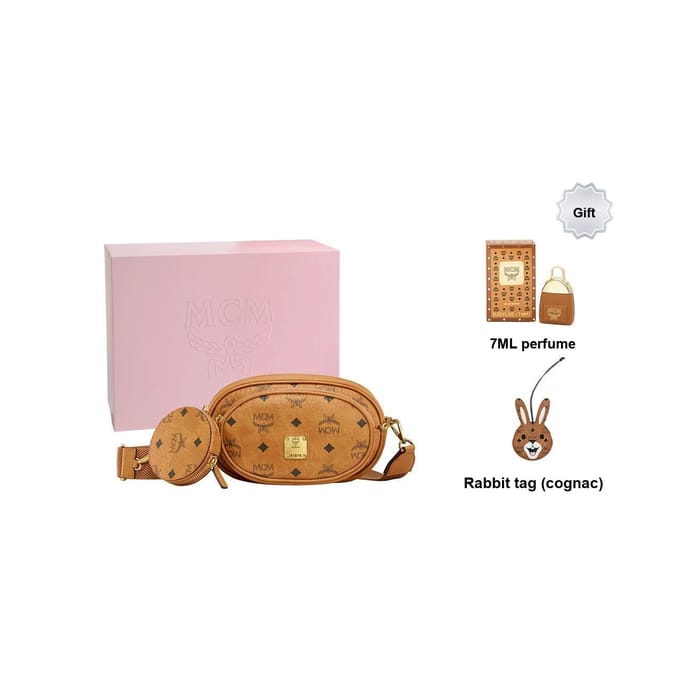 MCM Monogram Print Multifunctionele Leer En Canvas Drie-In-Eén Crossbody Tas Dames tassen Bruin Cognac MWRBSSE01CO001 Basic Set (Bag+Dust Bag) orange