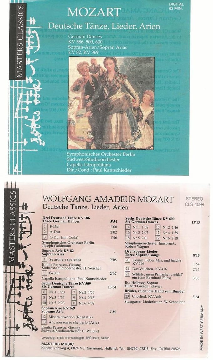 MOZART DEUTSCHE TÄNZE , LIEDER , ARIEN