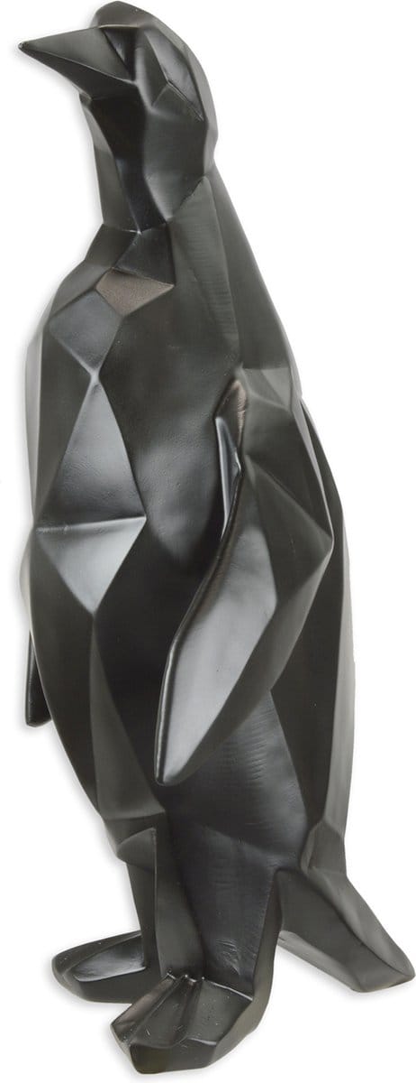 Resin beeld - Polygoon figuur pinguin - Zwart sculptuur - 48,6 cm hoog