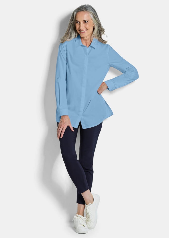 Overhemdblouse van puur katoen - blauw - Gr. 25 van Goldner Fashion