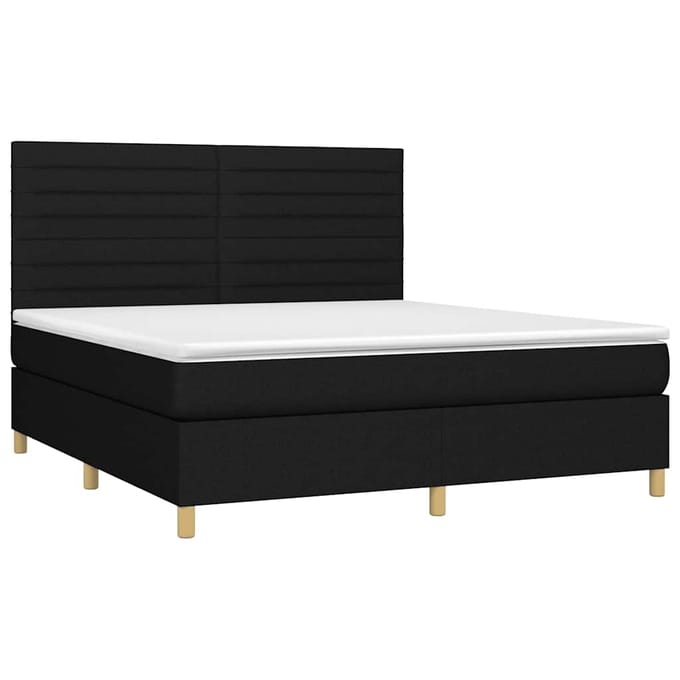vidaXL - Boxspring - met - matras - en - LED - stof - zwart - 180x200 - cm