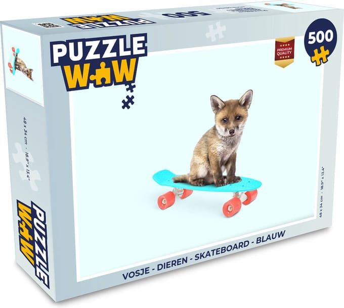 Puzzel Vos - Dieren - Skateboard - Blauw - Legpuzzel - Puzzel 500 stukjes