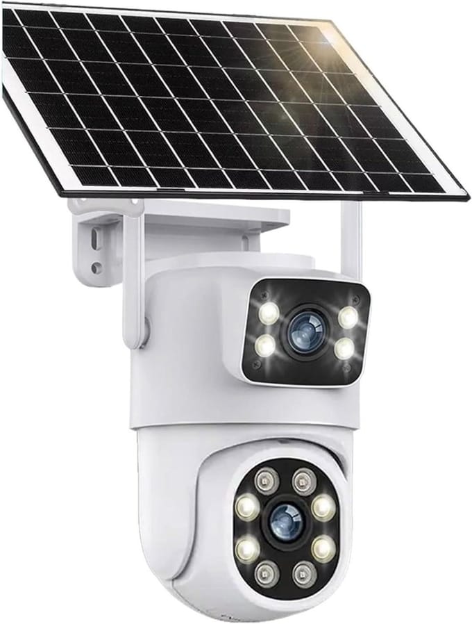 Zonnecamera Buiten - Draadloze IP Cam - Beveiliging Huis - Dubbele Lens PTZ - 8MP 4K - Wit