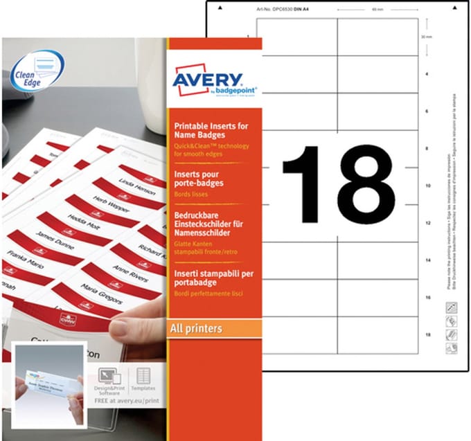 Badge etiket Avery 30x65 - wit doos 10 vel