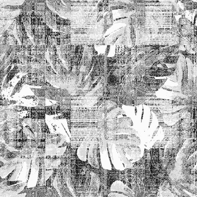 Vinyl | Vloerkleed vinyl | Leaves zwart/wit | 95x145 cm