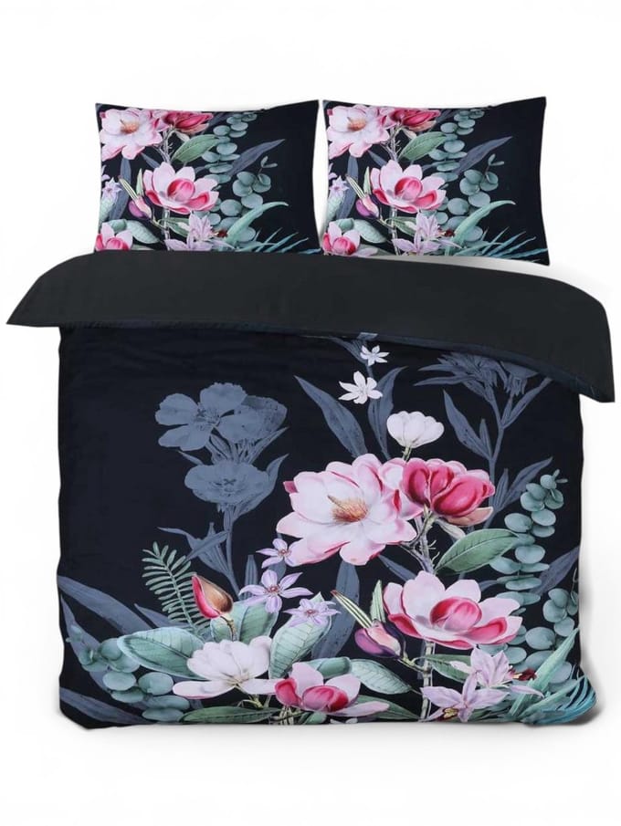Husch Dekbedovertrek Marlous - 200x200/220 - Bloemen - Multi/Zwart