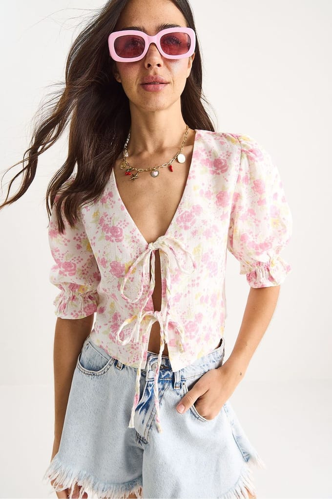 V-hals Bloemige Blouse