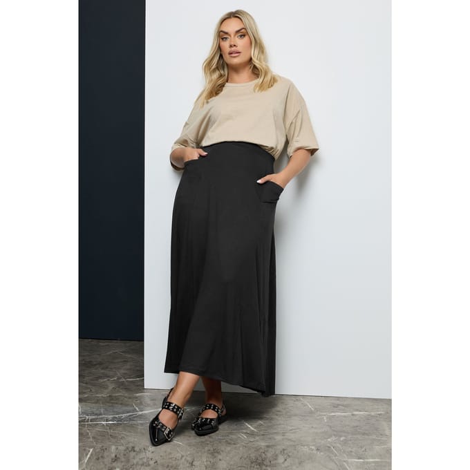 Yours Lange Rok Met Zakken En Elastische Taille In Zwartsize 48