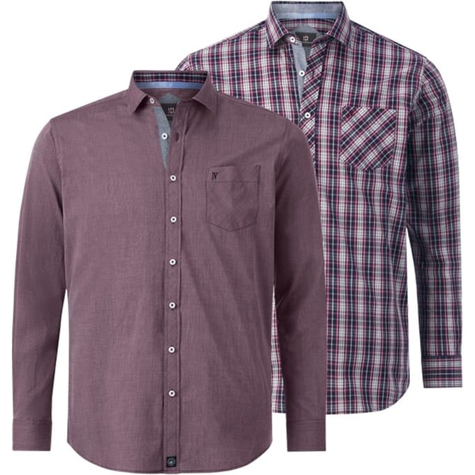 Jan Vanderstorm herren Overhemden, Set Van 2 - 43/44 - rood - Plus Size