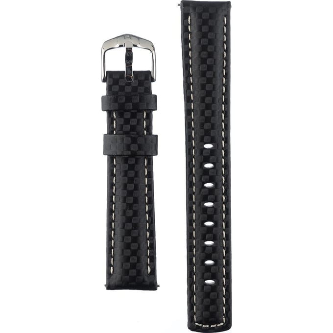 Hirsh Horlogeband Carbon Zwart Wit Stiksel - Leer - 18mm
