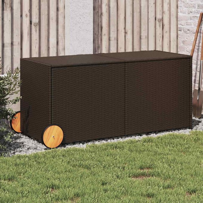 vidaXL - Tuinbox - met - wielen - 283 - L - poly - rattan - bruin