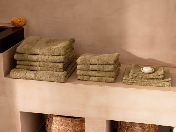 Yumeko washandjes terry olive groen 15x22 - 4 st