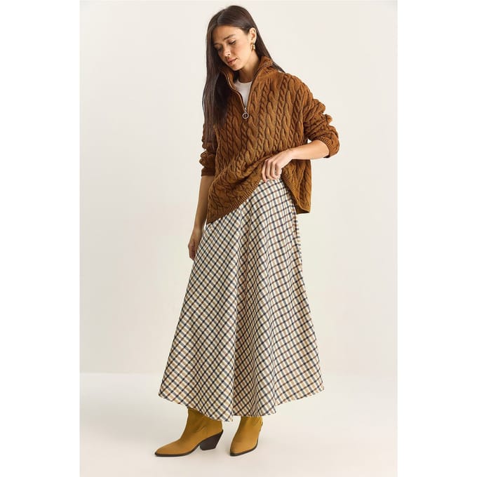 Geruite Hoge Taille Maxi Rok