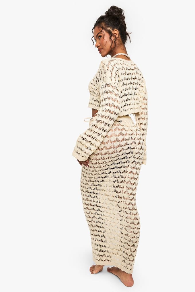 boohoo Dames Crochet Beach Maxi Skirt | Steen | Maat: Medium