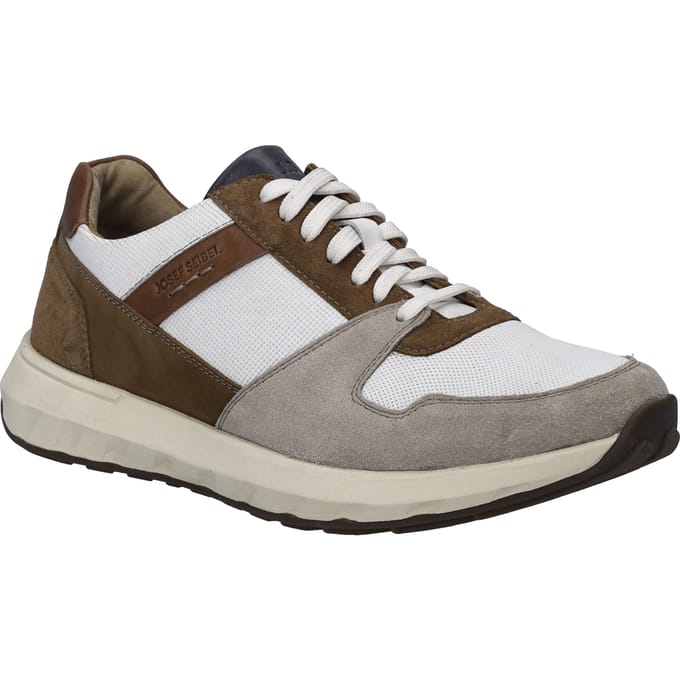 JOSEF SEIBEL Leren Extra Brede Heren Sneakers - Wit Bruin - 43