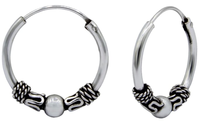 Joy|S - Zilveren Bali oorbellen - classic - 14 mm oorringen - geoxideerd