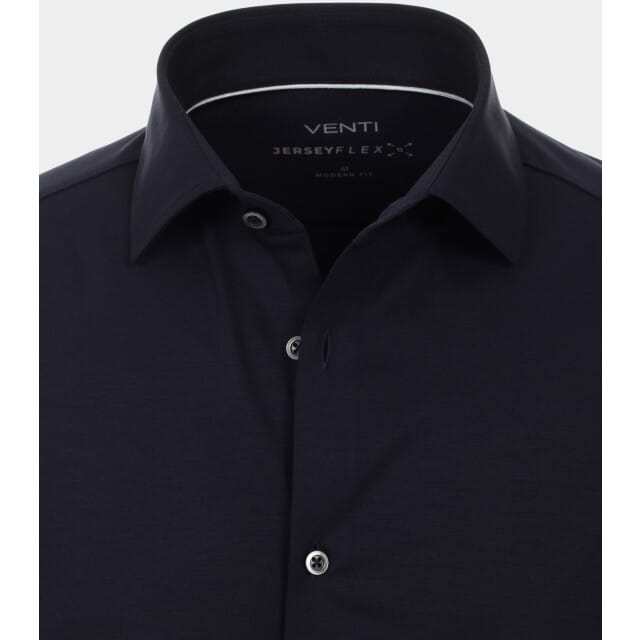 VENTI modern fit overhemd - jersey - blauw - Strijkvriendelijk - Boordmaat: 38
