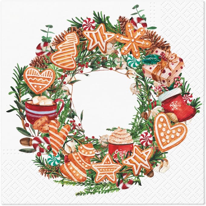 Lunch servetten Gingerbread Wreath - PAW Decor - 33x33 cm