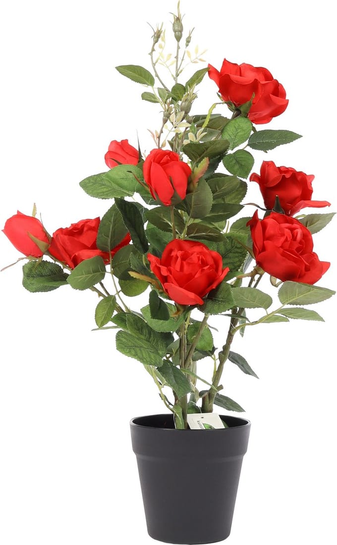 Kunstrozen struik | Rode rozenstruik - 60cm - kunstplant - rozenplant - nep rozenplant