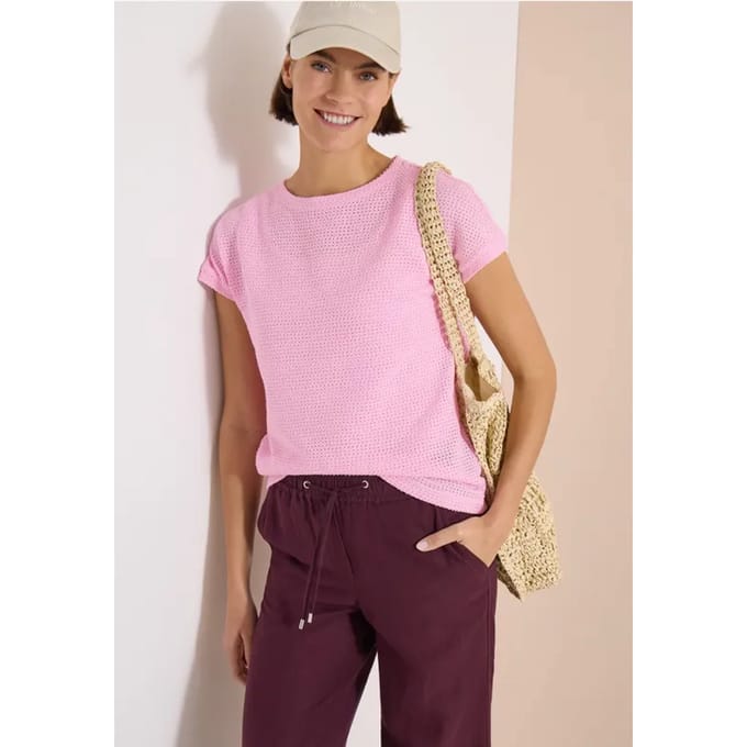 Shirt met boothals in ajour-look