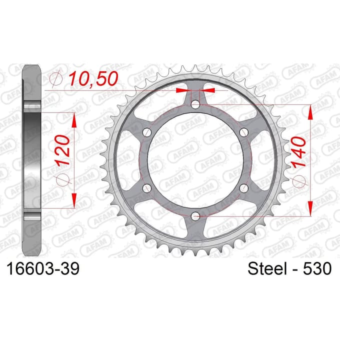 Stalen tandwiel Afam 530 39 dents