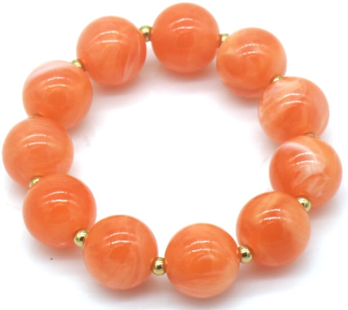 Elastische armband - RVS en acryl kralen - oranje - dames - opvallend accessoire