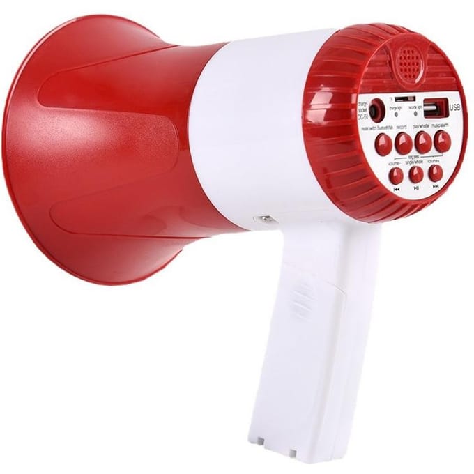 Megafoonluidspreker 50W vermogen Draagbare megafoon Megafoon Stem- en sirene-/alarmmodi Volumeregeling wit/rood