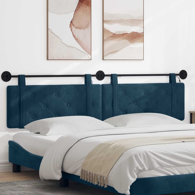vidaXL - Hangend - hoofdbord - Met - LED-verlichting - Blauw - Fluweel