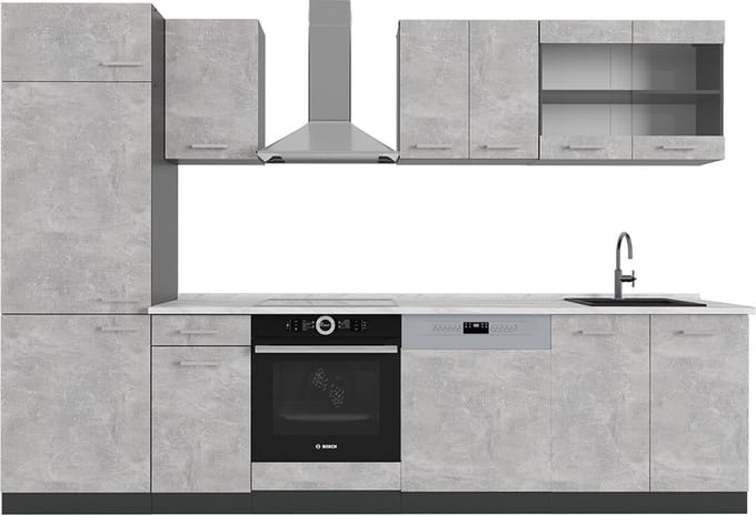 Vicco R-Line Complete keukeneenheid – 300 cm, WB Marmer Beton/antraciet