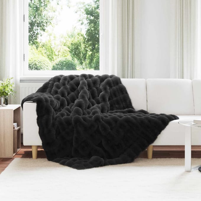 vidaXL - Antislip - deken - van - imitatie - konijnenbont - Olite - Zwart - Polyester
