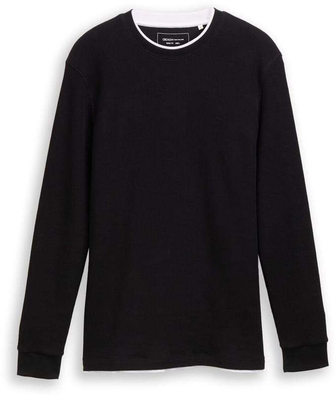 Tom Tailor Denim - Shirt met lange mouwen in 2-in-1-look - Maat S - Black
