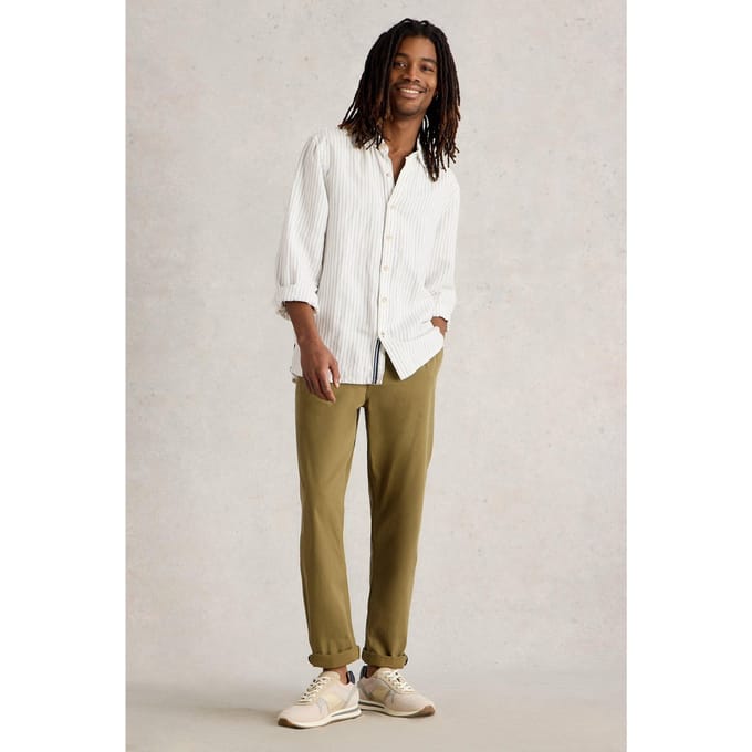 White Stuff Keswick Stripe Ls Linen Shirt Natural Multi Maat: S | Casual Overhemden Outlet | Heren | Wit