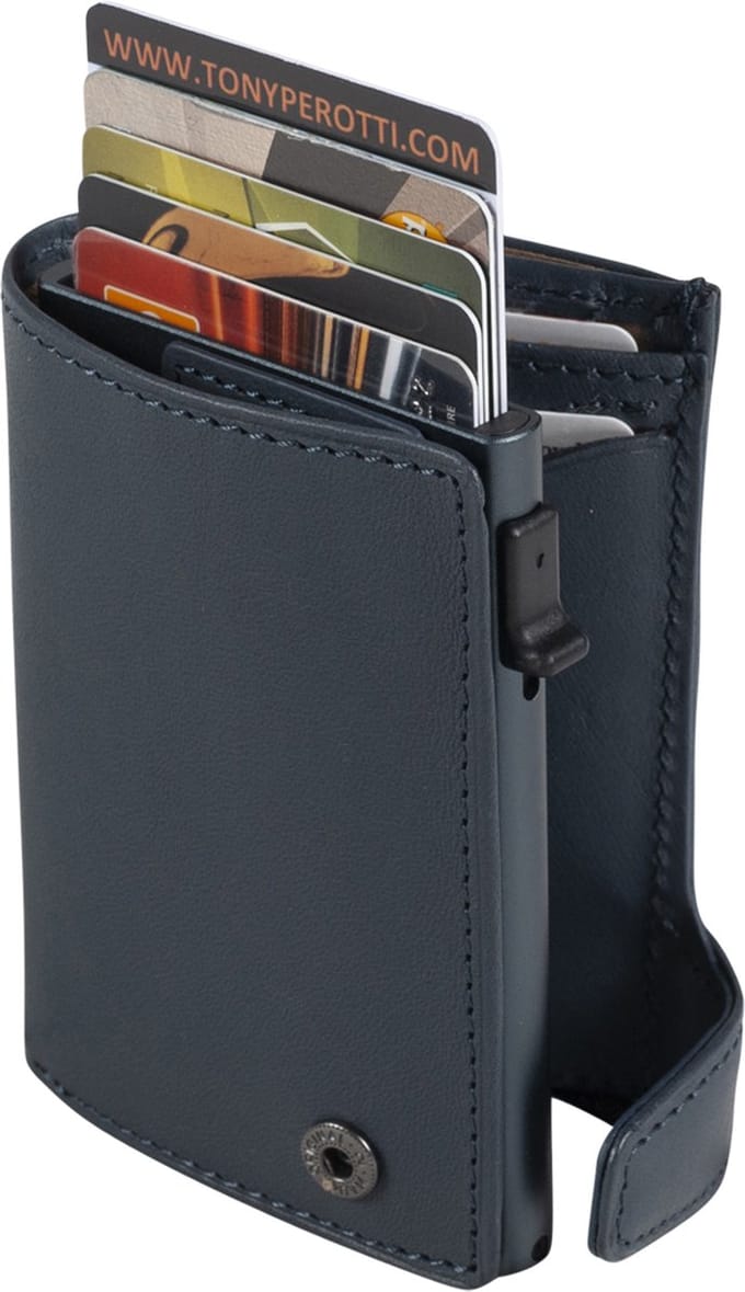 Tony Perotti Leren Furbo RFID Pasjeshouder met papier- en kleingeldvak, Staalblauw