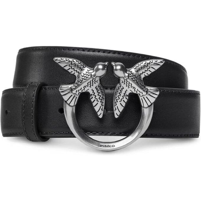 PINKO Leren Riem Love Berry H3 Belt W100 Black - Old Silver Zwart
