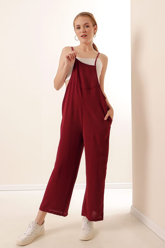 Ontspannen Fit Brede Pantalon Jumpsuit met Vierkante Kraag