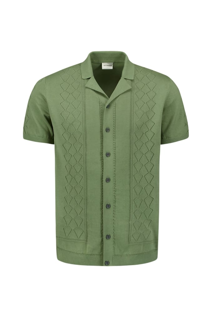 No Excess Pullover Short Sleeve Full Button Polo Solid Jacquard Green Größe: L | Casual hemden Outlet | Herren | Grün