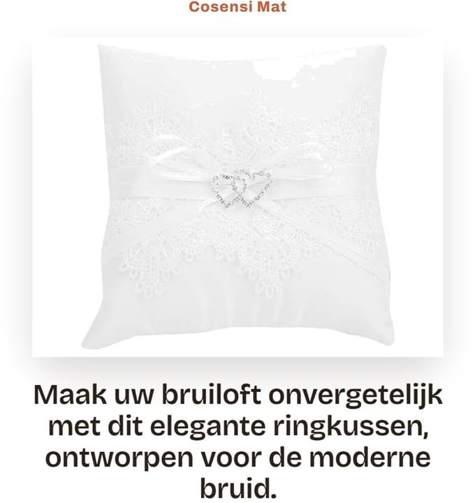 Dailygoods- Kussen Ivoor Satijn - Ringkussen - Bruiloft - Bloem Kussen - Strik - Parel Decoratie