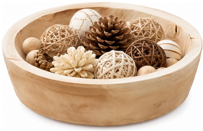 Cepewa Decoratieve schaal - bruin - hout - rond - D34 cm - tafeldecoratie schaal