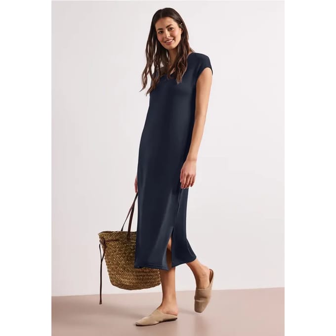 Midi-jurk met V-hals in een gebreide look