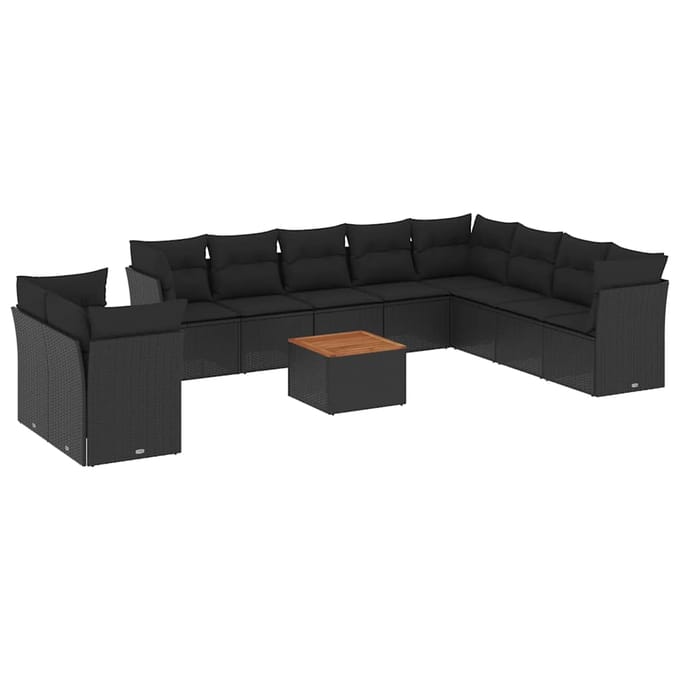 vidaXL - 11-delige - Loungeset - met - kussens - poly - rattan - zwart