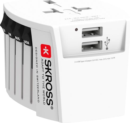 SKROSS World Adapter MUV USB, white, 2-pole 2.4A, with Skross logo