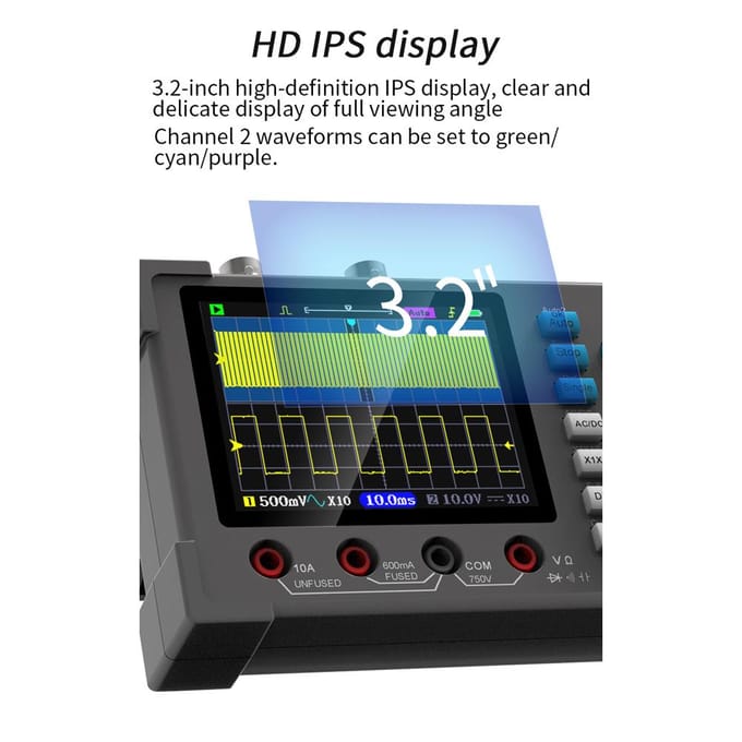 3in1 Oscilloscoop Multimeter Signaalgenerator Machine 3,2 inch IPS Display Oscoop Meter Handheld veelkleurig