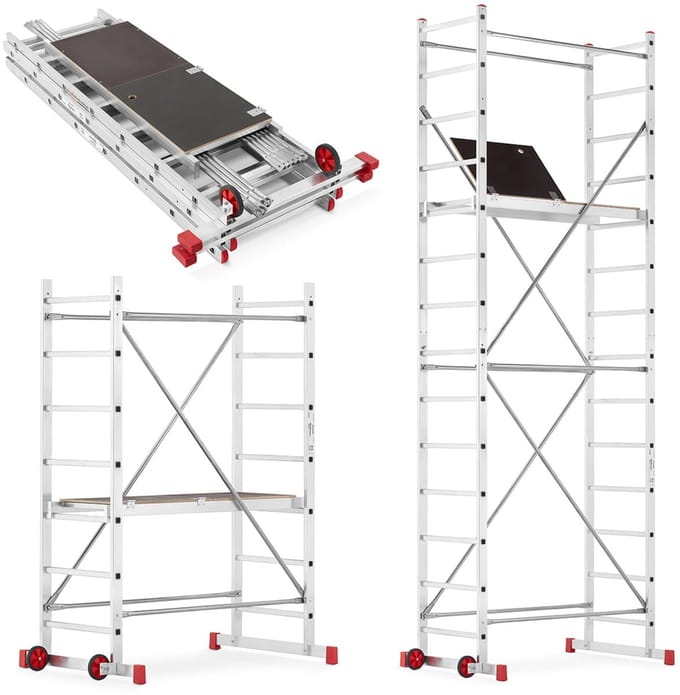 Rolsteiger - 5m werkhoogte - opvouwbaar - stabiel - grijs aluminium