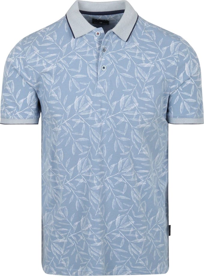State of Art Polo Printed Leafs Lichtblauw - Maat M - Heren