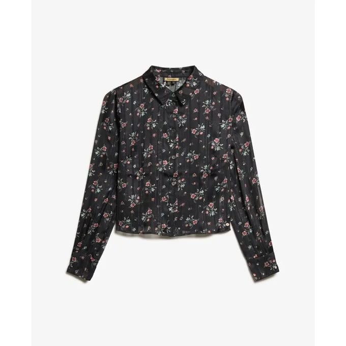 Dames transparante glinsterende blouse met lange mouwen Superdry